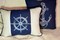 Nautical Pillows Set of 2, Navy blue and white Embroidered pillows, Anchor and Ships Wheel product 1